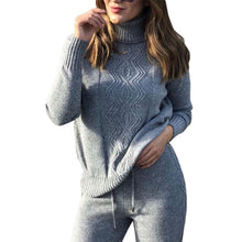 Load image into Gallery viewer, MVGIRLRU soft winter wool knitted Suits dense warm sweater suits turtleneck pullover tops loose pant 2 piece set female knitwear
