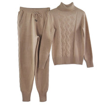 Load image into Gallery viewer, MVGIRLRU soft winter wool knitted Suits dense warm sweater suits turtleneck pullover tops loose pant 2 piece set female knitwear